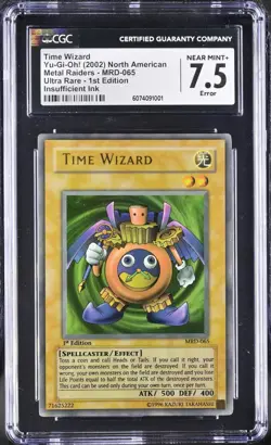 Yugioh CGC 7.5 MISPRINT Time Wizard 1st Edition MRD-065 FADED ERROR Ultra Rare - Image 1