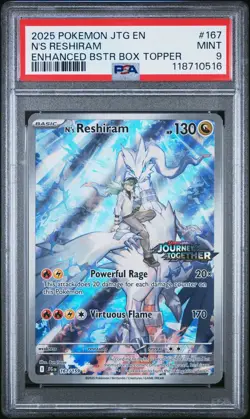 2025 Pokemon PSA 9 N's Reshiram 167/159 Journey Together IR Stamped Enhanced Box - Image 1