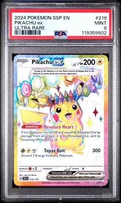 2024 POKEMON SSP EN-SURGING SPARKS ULTRA RARE #219 PIKACHU EX 219/191 PSA 9 - Image 1