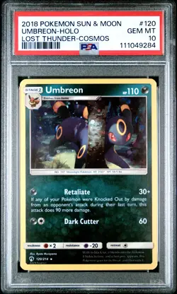 2018 POKEMON SUN & MOON LOST THUNDER COSMOS #120 UMBREON-HOLO PSA 10 - Image 1