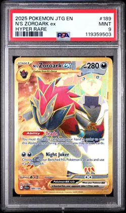 2025 POKEMON JTG EN-JOURNEY TOGETHER HYPER RARE #189 N'S ZOROARK EX PSA MINT 9 - Image 1