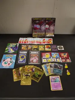 POKEMON MIX LOT Cards Gold Holo Stickers Graded Slabs Art Card Pikachu Pins Coin - Image 1