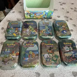 2021 Pokemon Celebrations Complete 8 Mini Tin Set (Sealed) & Display Box - Image 2
