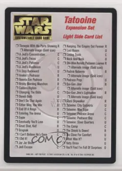 2001 Star Wars Customizable Card Game: Tatooine Expansion Set Light Side List - Image 1