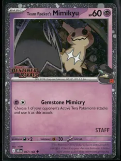 Team Rocket's Mimikyu 087/182 STAFF - Pokemon TCG Pre Release Destined Rivals NM - Image 1