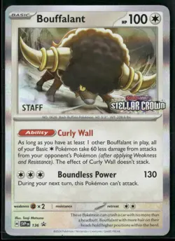 Bouffalant SVP 136 STAFF - Pokemon TCG Pre Release Promo Stellar Crown NM - Image 1