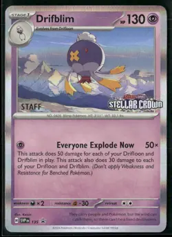 Drifblim SVP 135 STAFF - Pokemon TCG Pre Release Promo Stellar Crown NM - Image 1