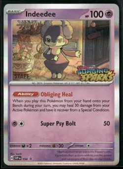Indeedee SVP 154 STAFF - Pokemon TCG Pre Release Promo Surging Sparks NM - Image 1