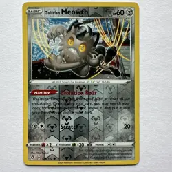 Pokemon Card Galarian Meowth Rebel Clash Reverse Holo 126/192 Near Mint - Image 1