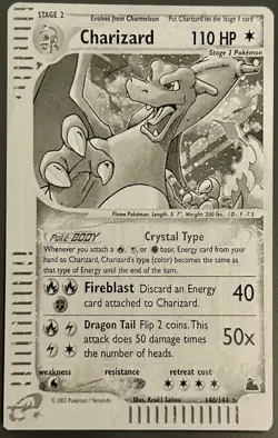 2003 POKEMON SKYRIDGE #146 CHARIZARD-HOLO Laser Engraved On Metal Business Card - Image 1