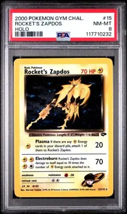 PSA 8 - 2000 Pokemon Gym Challenge ROCKET'S ZAPDOS HOLO #15 (0232) - Image 1