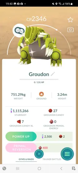 Pokemon Go (Stage 37) Shiny Legendary Groudon ( 25 Legendarys ) - Image 2