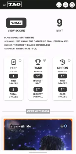 Mint-9 Tag graded Stay With Me (Foil)- Rhystic Study Showcase MTG Final Fantasy - Image 5