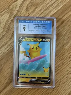 Surfing Pikachu V 008/025 Celebrations Holo CGC 9 Pokemon Graded Card Full Art - Image 1