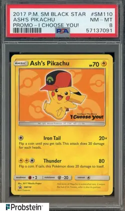 2017 Pokemon SM Black Star Promo I Choose You! #SM110 Ash's Pikachu PSA 8 - Image 1