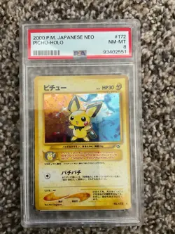 Pokemon Pichu Holo Rare Card Neo Genesis 172 Japanese Edition Graded Psa 8 - Image 1