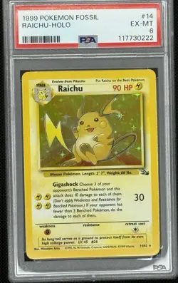 1999 Pokemon TCG Raichu-Holo Fossil #14/62 PSA 6 - Image 1