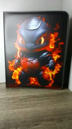 Pokemon Flaming Card Binder w/50 Sleeves Zip Closure & Wrist Band New! - Image 1