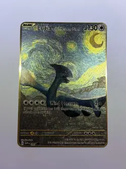 Lugia with The Starry Night Van Gogh Collectible Glittery Gold Metal Card Gift - Image 1