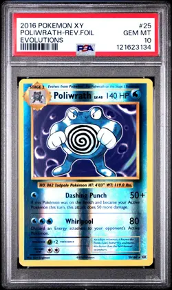 2016 POKEMON XY EVOLUTIONS #25 POLIWRATH-REVERSE FOIL PSA 10 - Image 1