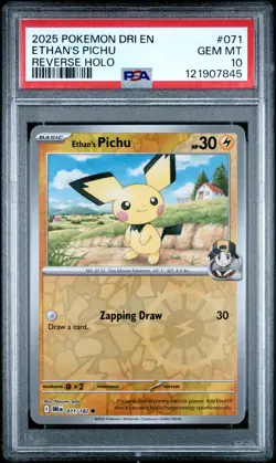 2025 POKEMON DRI EN-DESTINED RIVALS REVERSE HOLO #071 ETHAN'S PICHU PSA 10 - Image 1