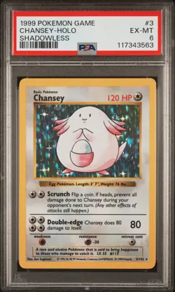1999 POKEMON GAME SHADOWLESS #3 CHANSEY-HOLO PSA 6 - Image 1