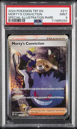 2024 POKEMON TEF EN-TEMPORAL FORCES #211 MORTY'S CONVICTION PSA 9 - Image 1