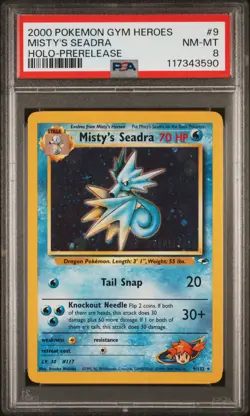 2000 POKEMON GYM HEROES HOLO-PRERELEASE #9 MISTY'S SEADRA PSA 8 - Image 1
