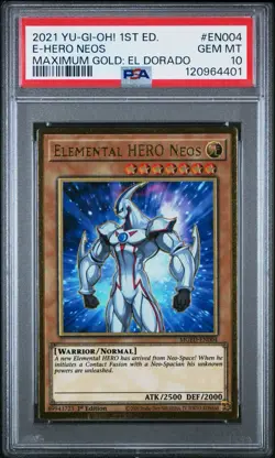 PSA 10 Elemental Hero Neos MGED-EN004 Yugioh Maximum Gold Rare El Dorado Pop 15 - Image 1