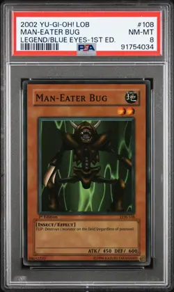 YUGIOH PSA 8 Man-Eater Bug LOB-108 1st Edition Slight Fade - Image 1