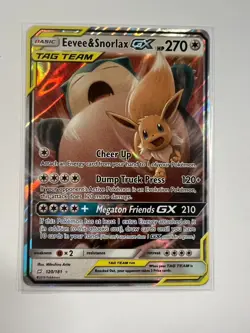 NM - Eevee & Snorlax GX 120/181 Sun&Moon- TEAM UP Holo Pokemon - Image 1