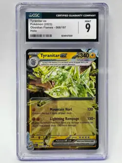 CGC Graded 9 Mint Tyranitar ex 066/197 Obsidian Flames Pokemon Card - Image 1