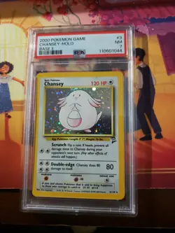 Chansey 003/130 Base Set 2 Holo 2000 Pokemon PSA 7 Partial SWIRL - Image 1