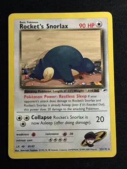 Rocket’s Snorlax 33/132 Pokemon TCG Gym Heroes Vintage Rare Card Light Played LP - Image 1
