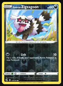 Galarian Zigzagoon 159/264 Pokemon SWSH08: Fusion Strike Reverse Holo Common VLP - Image 1