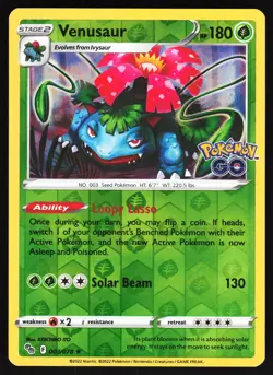 Venusaur 003/078 Pokemon Pokemon GO Reverse Holo Rare NM - Image 1