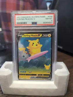 2021 POKEMON CELEBRATIONS #008 SURFING PIKACHU V PSA 8 - Image 1