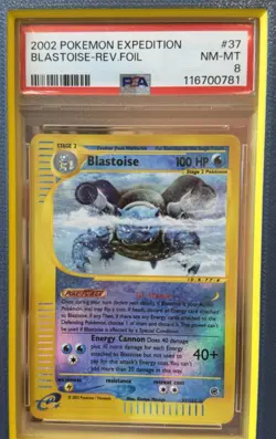 2002 Pokemon Expedition Blastoise Reverse Holo Card 37 PSA 8 NM-MT - Image 1