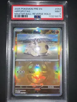 2025 POKEMON PRISMATIC EVOLUTIONS MASTER BALL REVERSE HOLO #052 HIPPOPOTAS PSA 9 - Image 1