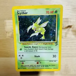 Vintage 2000 Scyther 17/130 Base Set 2 Holo Rare Swirl MP English Pokemon Card - Image 1