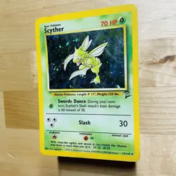 Vintage 2000 Scyther 17/130 Base Set 2 Holo Rare Swirl MP English Pokemon Card - Image 3