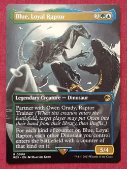 Magic The Gathering JURASSIC WORLD BLUE LOYAL RAPTOR blue/green card MTG - Image 1