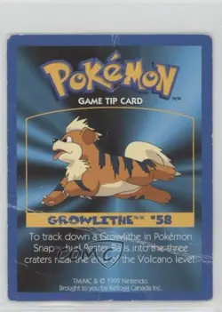 Growlithe Kellogg's Pokemon Game Tip Cards #58 1999 - Image 1