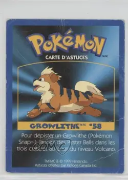 Growlithe Kellogg's Pokemon Game Tip Cards #58 1999 - Image 2