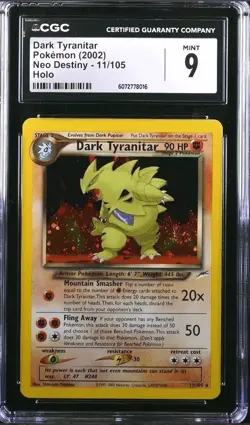 Pokemon Neo Destiny Dark Tyranitar 11/105 Holo Rare Swirl 🍥 CGC 9 MINT - Image 1
