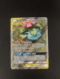 Pokemon Venusaur and Snivy GX SM 229 Full Art Tag Team Promo Great Condition - Image 1