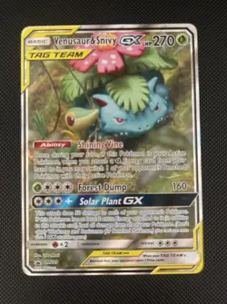 Pokemon Venusaur and Snivy GX SM 229 Full Art Tag Team Promo Great Condition - Image 2