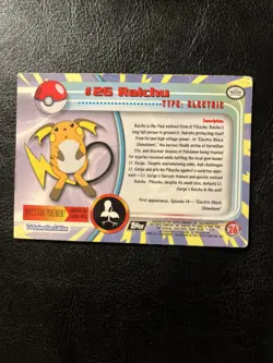 1999 Topps TV Animation Edition Raichu Pokemon Card #26 Non-Holo Black Logo - Image 2
