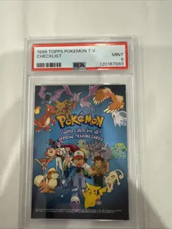 PSA 9 Topps 1999 Pokemon TV Checklist Pikachu Ash Charamander Squritle Card 8431 - Image 1