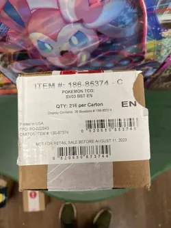 Factory Sealed Pokemon Scarlet & Violet Obsidian Flames SV03 6 Booster Box Case - Image 3